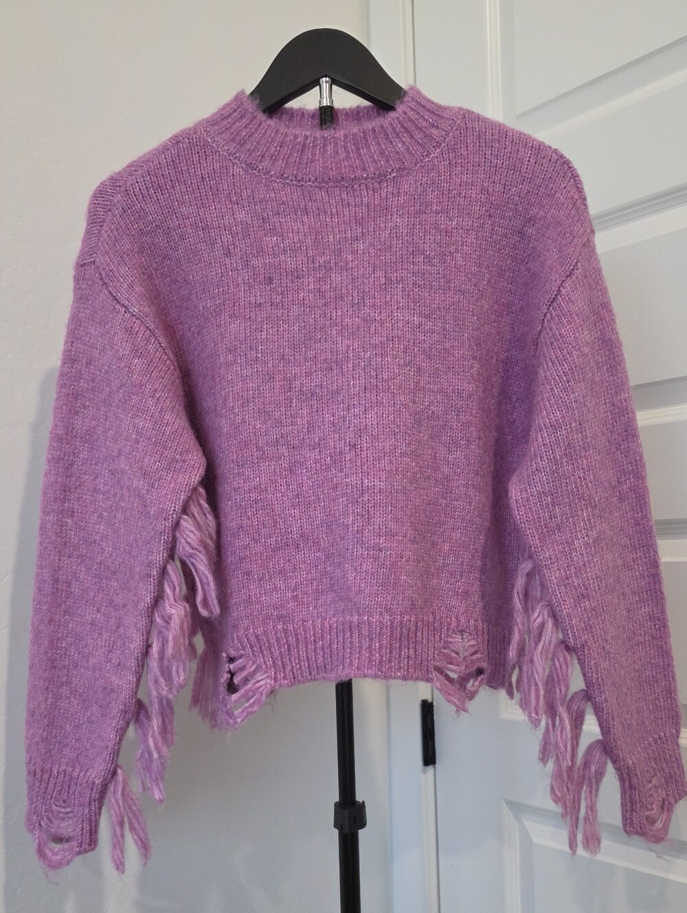 Chelsea & Violet Purple Pink Cropped Fringe Sweater Girls Sz 5/6 8/10 12/14 NWT